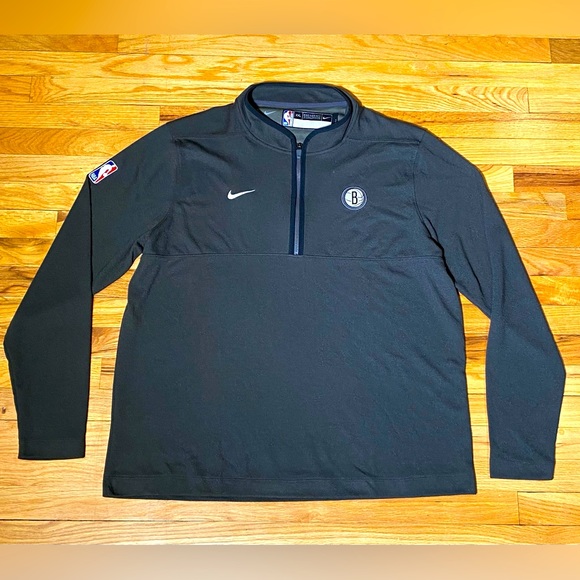 NEW Nike NBA Authentics Brooklyn Nets Mens XXL Tall DriFit 1/4 Zip Fleece Jacket - Picture 1 of 8